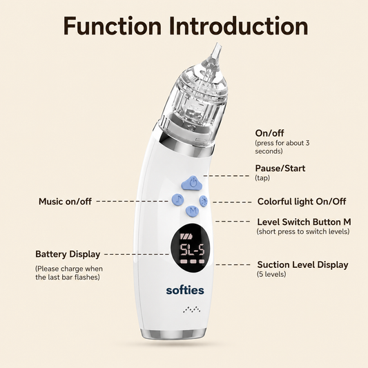 SOFTIES Electric Baby Nasal Aspirator for Newborns, 3 Silicone Tips