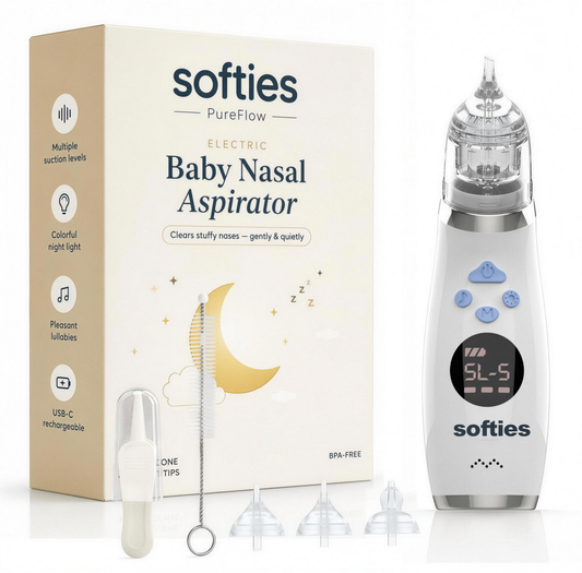 SOFTIES Electric Baby Nasal Aspirator for Newborns, 3 Silicone Tips